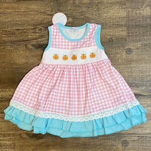 Abby & Evie Girls Size 12M Months Pink-Checked Pumpkin Dress NWT Thanksgiving